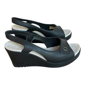 CROCS Black Wedges with White Soles